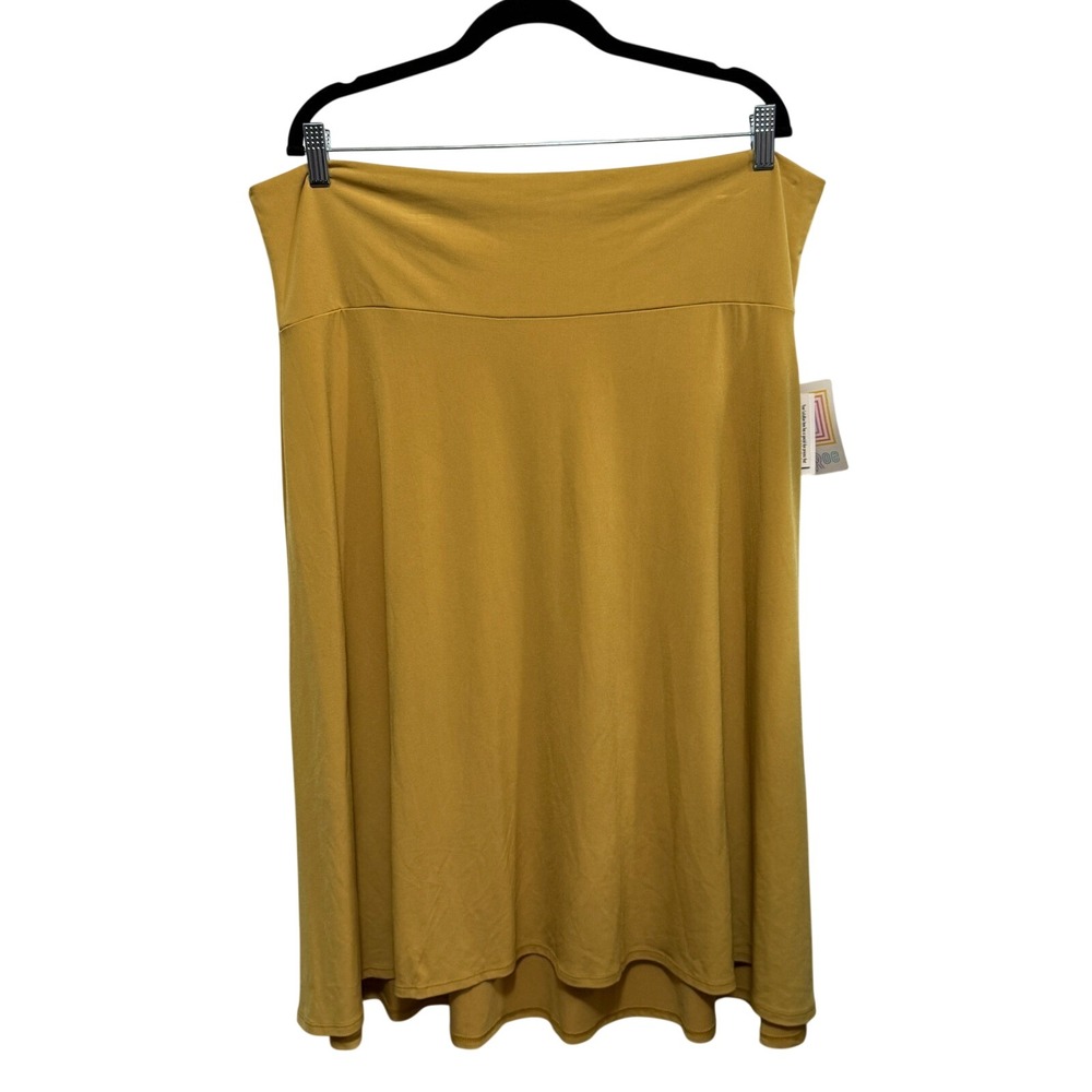 LuLaRoe Azure Skirt 3XL Mustard Yellow Solid A-Line High Low Knit NEW